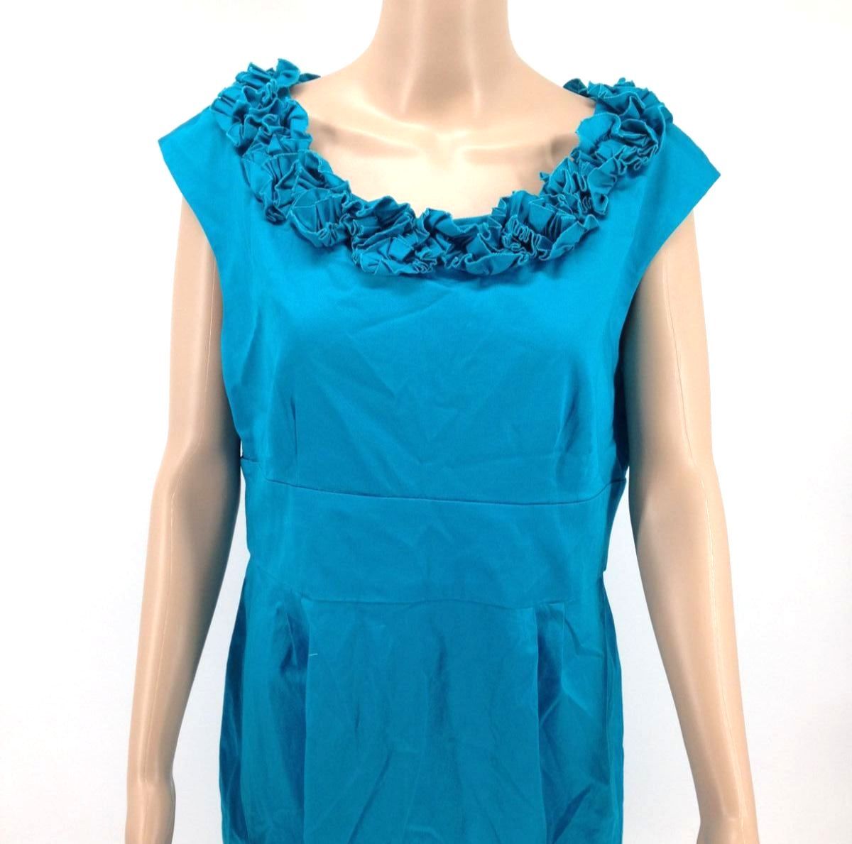 $150 New Alfani Women Blue Ruffle Scoop Neck Pleated Skirt Lined