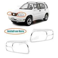 Chrome Front Headlight Lamp Covers Trims For 1999-2005 Suzuki Grand Vitara SUV