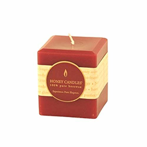 Honey Candles Pure Beeswax 3" x 3" Square Pillar - Burgundy