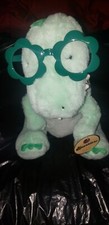 FAO Schwarz Stuffed Animal Plush 13" Green Dinosaur With Glitter Bow Tie