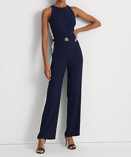 New Ralph Lauren Women's Side-Stripe Crepe Jumpsuit 8 Navy New Ralph Lauren Women's Side-Stripe Crepe Jumpsuit 8 Navy