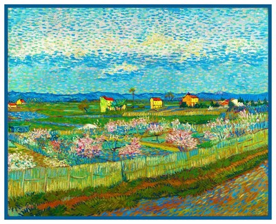 Pfirsich Obstgarten in Blüte von Impressionist Van Gogh Gezählter Kreuzstich