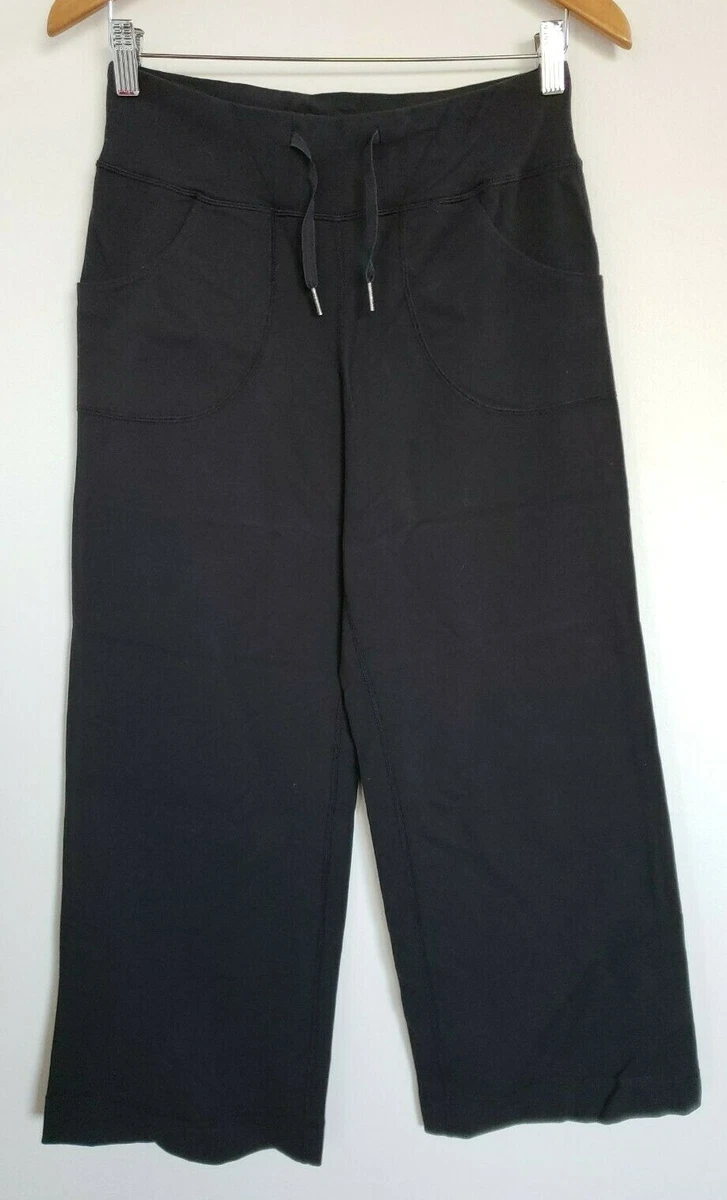 Lululemon Women's Black Wide Leg Crop Yoga Pants drawstring Size 4