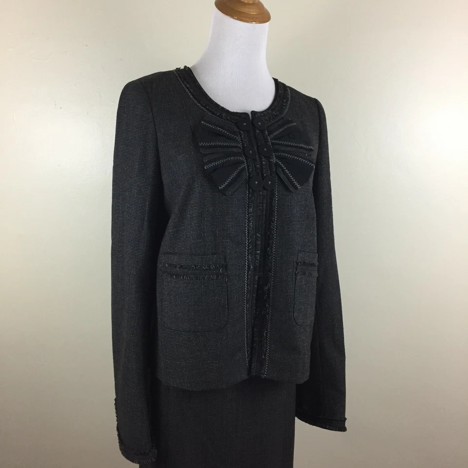 REBECCA TAYLOR Womens sz 6 Gray Black Wool Silk Blend Jacket & Skirt 2 Piece Set - Image 4 of 4