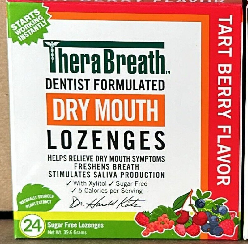 2 TheraBreath Dry Mouth Lozenges, Tart Berry 24 Count Each 48 Total 07/26