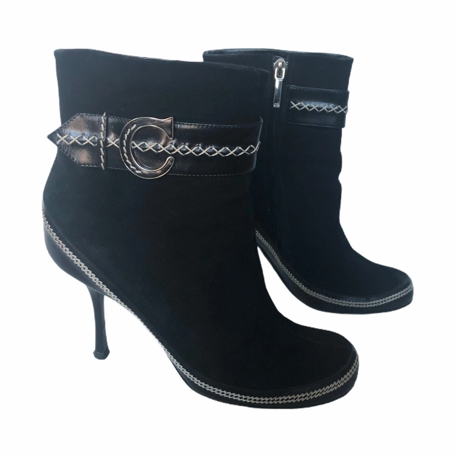 Bottines Christian Dior CD daim noir 37,5 2005 époque John Galliano 