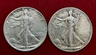 2 COINS  -  1943 & 1944 90% SILVER 50c Walking Liberty Half Dollars        #5618