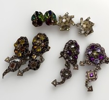 Vintage Clip On Earrings Costume Jewelry Lot Rhinestone Gold Tone