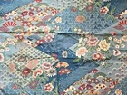 Vtg Robert Kaufman~ Asian Blue Floral & Fan Cotton Fabric 1 yd