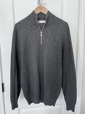 Brunello Cucinelli Charcoal Grey Cashmere Quarter Zip Sweater Size EU 52 EUC