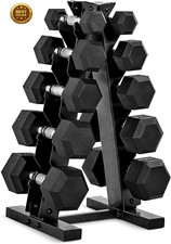 Barbell Rubber Coated Hex Dumbbell Set with Storage Rack 100 210 Lb Options, S