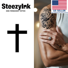 SteezyInk temporary tattoo Minimalist Cross last upto 2 weeks 2 x 2 inch