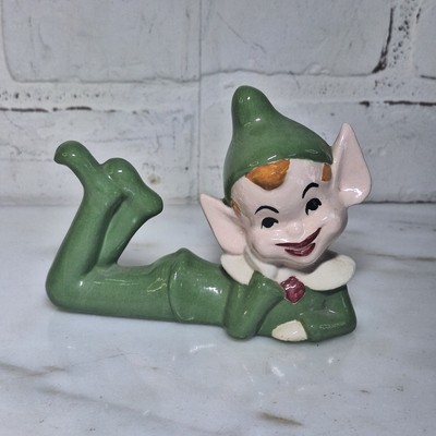 Rare DM 1970 Vintage Ceramic Pixie Elf Green Figurine Christmas
