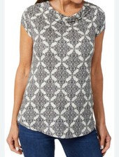 Emaline Women’s Petite Sz PS Draped Cowl Neck L Cap Short Sleeve Knit Tops