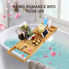 1Pc Bathtub Caddy Tray Crafted Bamboo Bath Tray Table Extendable Reading Rack Ta