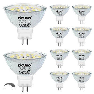 DiCUNO MR16 LED Bulbs Dimmable 10 Count (Pack of 1), Daylight White 6000k