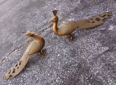 Vintage Brass Peacock Large Figurine Statue Set - Male Female Peafowl