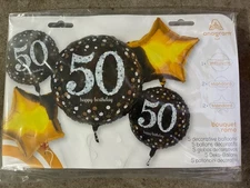 Anagram Sparkling 50th Birthday Foil Balloon Bouquet 5 Piece