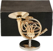Miniature French Horn with Stand and Case Brass Mini Musical Instrument Replica