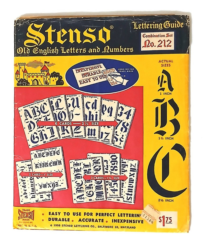 Vintage Stenso Lettering Guide Lot Old English Gothic Frontier Stencil Set