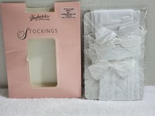 New Fredericks Of Hollywood White Stockings Bow Garter Top Bridal M/L USA MADE