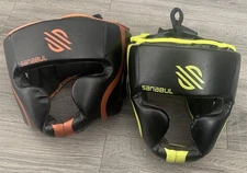 Set Of 2 Sanabul Boxing Kickboxing MMA Leather Head Gear Black Size L/xl