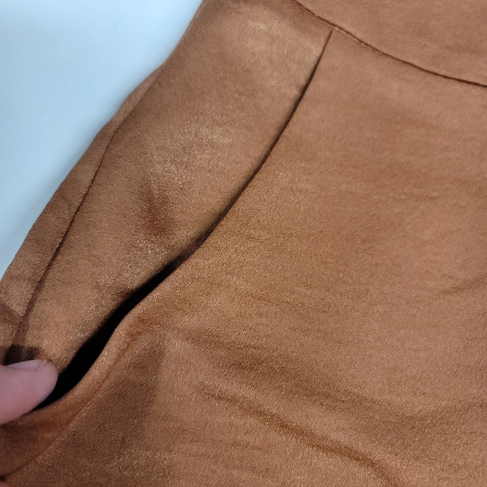Pantalones Cortos Coletta Dobladillo con Volantes Marrón Cobre Cintura Alta Informales Verano Para Mujer Grandes Foto 3 de 4