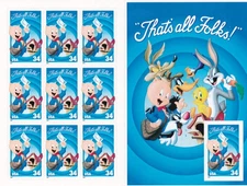 U.S. PANE OF 10 SCOTT#3534 34ct 2001 PORKY PIG "THAT'S ALL FOLKS" MNH