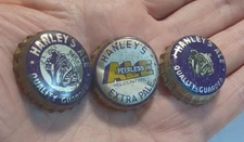 3 Different HANLEY'S ALE BOTTLE CAPS (2) BULLDOGS PROVIDENCE RI CORK conetop can