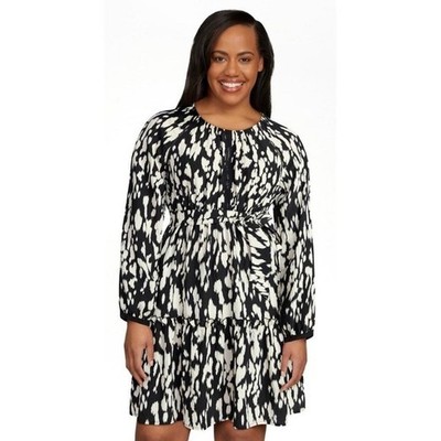 Women's Lace Trimmed Mini Dress with Long Sleeves, Size XL summer boho preppy
