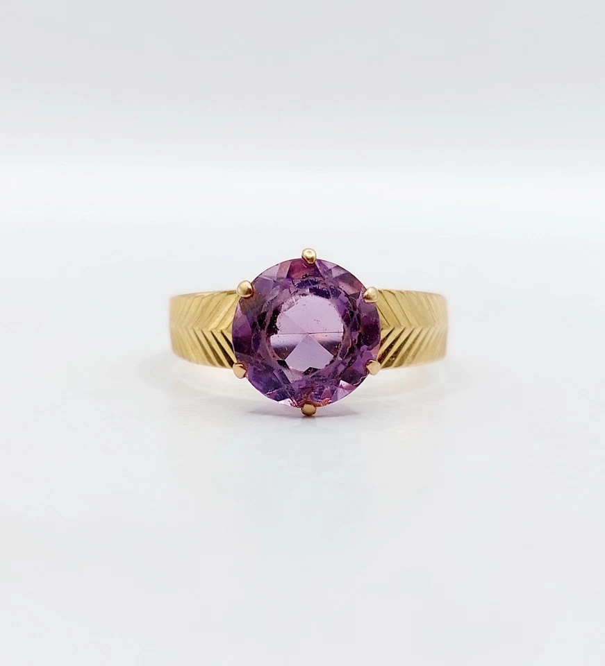 Anillo de cóctel vintage de oro rosa 18k y amatista - Imagen 3 de 4