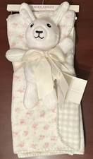 Laura Ashley Baby Blanket  Plush Bunny Gift Set 30x40" Little Floral Pink Green