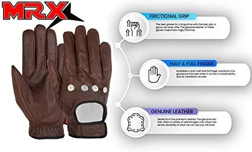 Guantes de conducción MRX para hombre básicos de cuero de cabra suave sin dedos guante de coche de motociclista Foto 3 de 4
