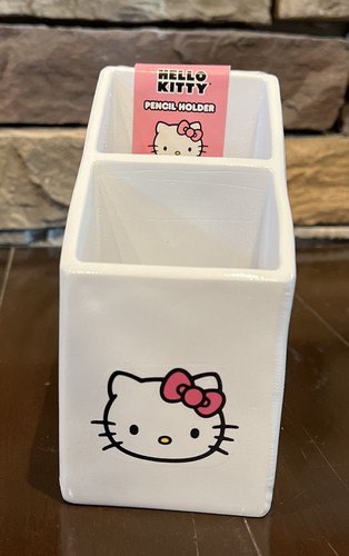 New Sanrio Hello Kitty Pink Bow 3 Section White Ceramic Pencil Cup Holder - 第 1/13 張圖片