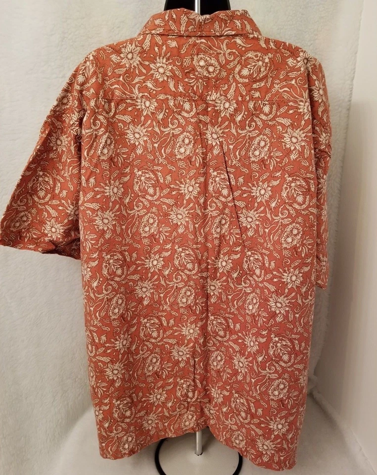 Camisa Route 66 Hombre Talla XL X Grande Naranja Tostado Blanco Floral Foto 4 de 4