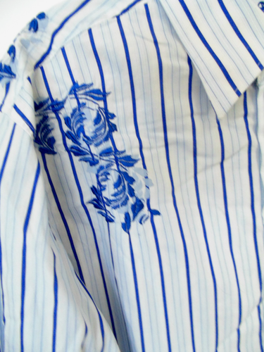 New 191 Unlimited Blue White Embroidered long sleeve Shirt Snap Cuffs Mens XL - Picture 2 of 5