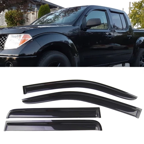 Set of Window Sun Rain Visor Vent Guard Fit Nissan Frontier Crew Cab 2005-2020