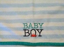 Carters "Baby Boy" Blue White Striped Baby Blanket Just One You Lovey Rare