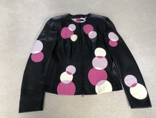 Escada Black Soft Napa Leather Jacket Pink Cream Dots Uk 10 (36)