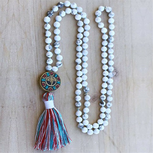 Natural Howlite 108 Beads Borla Collar Anudado Monje Espiritualidad Chic | eBay