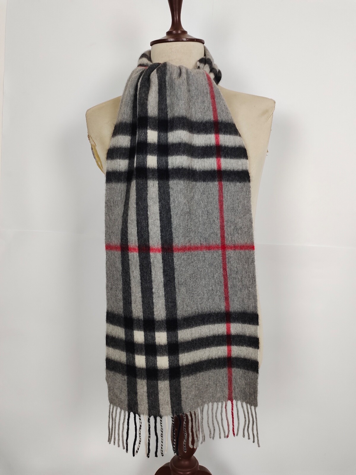 Bufanda de invierno Burberry genuina vintage a cuadros gigantes gris 100 % cachemir