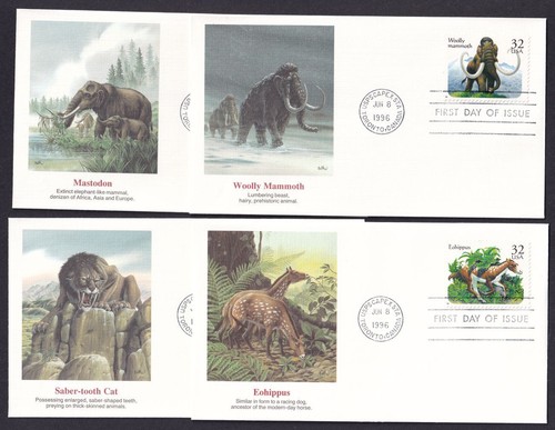 1996 Prehistoric Animals Sc 3077-3080 FDCs 32c set of 4 Fleetwood cachets - Picture 2 of 3