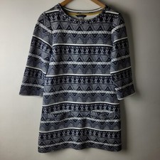 Joules Women Size 8 Navy Blue White Chevron Pattern Tunic Dress Stretch Casual