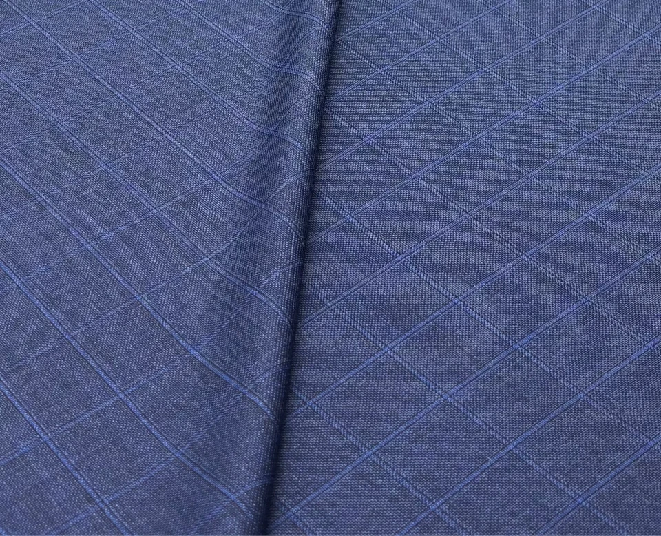 Blue Wool Fabric Check Suiting Fabric Thobe dishdasha Fabric 3.50m x 1.50m - Image 3 of 4