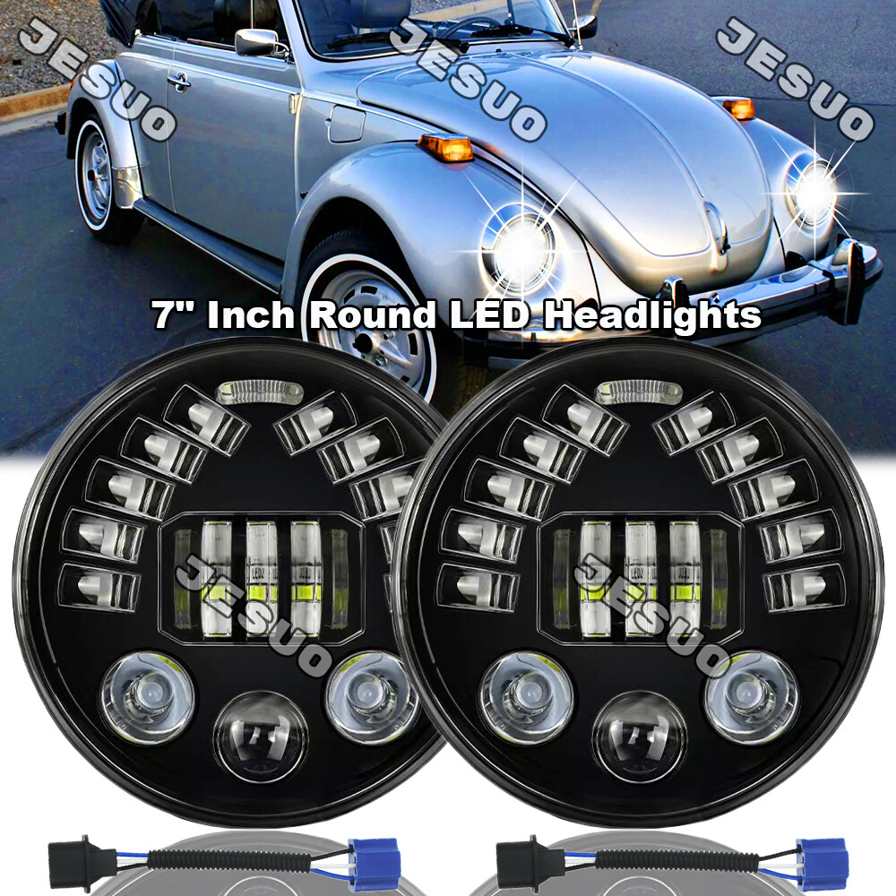 For 1950-1979 VW Beetle Pair 7" inch Round LED Headlights Hi/Lo Beam Chrome DOT