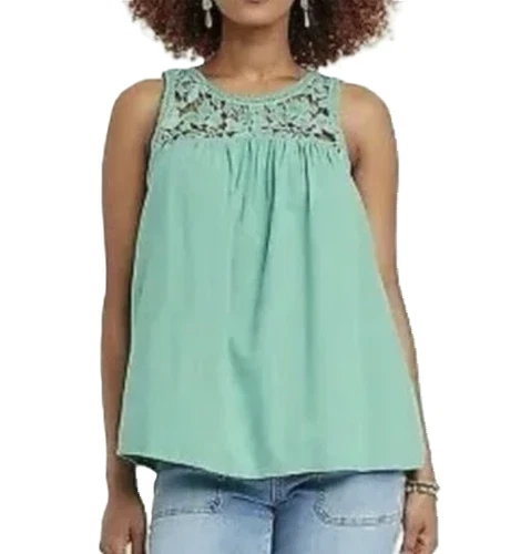 Womens KNOX ROSE green cotton lace tank top SMALL NWT crochet shirt western