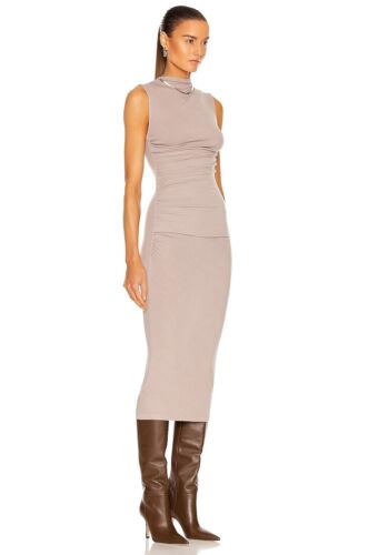 ENZA COSTA Silk Knit Sleeveless Twist Midi Dress Oatmeal S (1) $225 C1