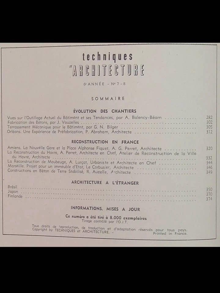 TECHNIQUES ET ARCHITECTURE n°7 1946 PERRIAND,PERRET,LE CORBUSIER, RECONSTRUCTION - Photo 2/2