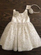 NEW Janie and Jack girl gold ivory floral HOLIDAY wedding dress bow SET 12 18