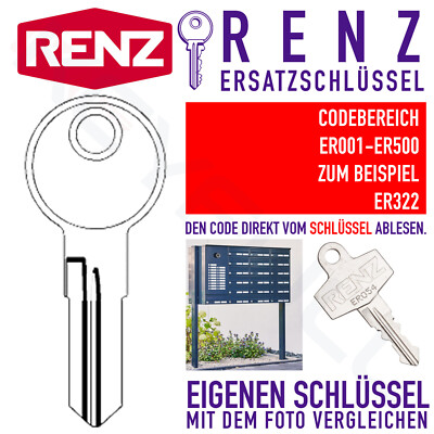 Renz Briefkasten Schlüssel Ersatzschlüssel nach Code Schlüssel ER001-ER500 Rund